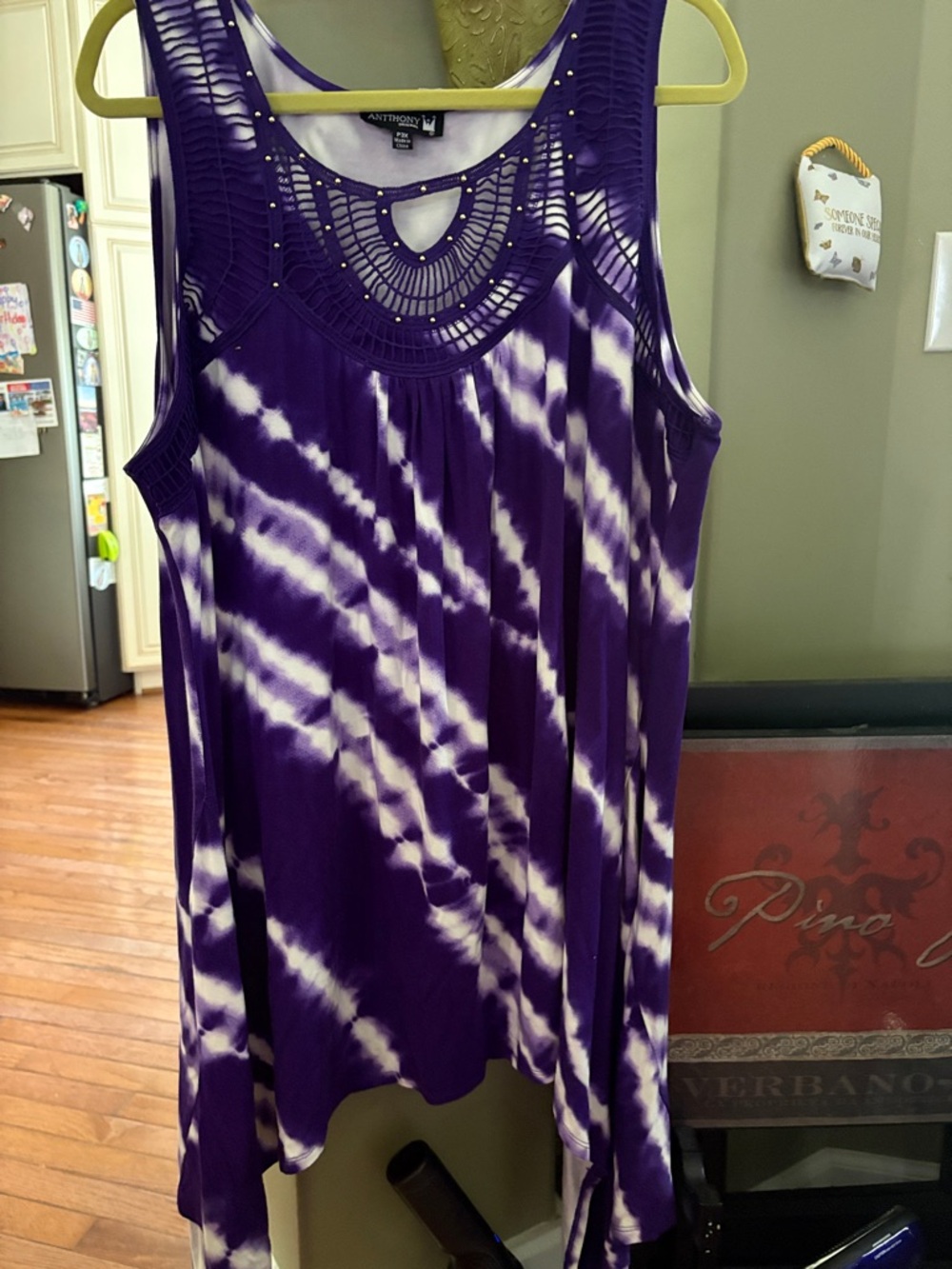 Antthony Purple & White Tie-Dye Crochet Yoke Tank Top